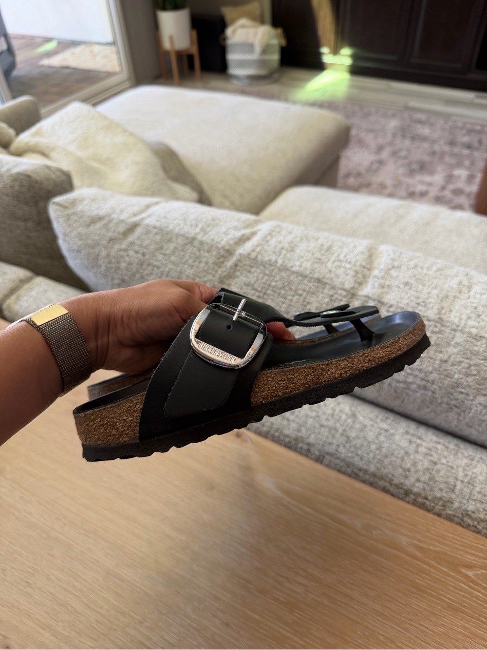 Birkenstock Black Gizeh Thong Sandals with Silver Buckle - Picture 3 of 5